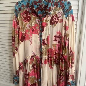 Free People Floral Tunic in Cream and Pink